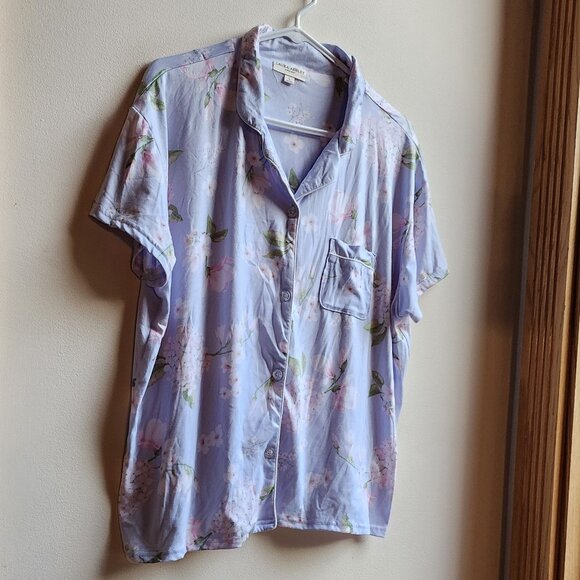 Laura Ashley Purple Floral Button Down Pajama Shirt Size Large - Picture 4 of 14